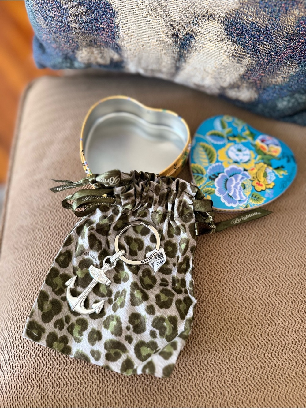 NWT Brighton Anchor silver rhinestone keychain with pouch and box